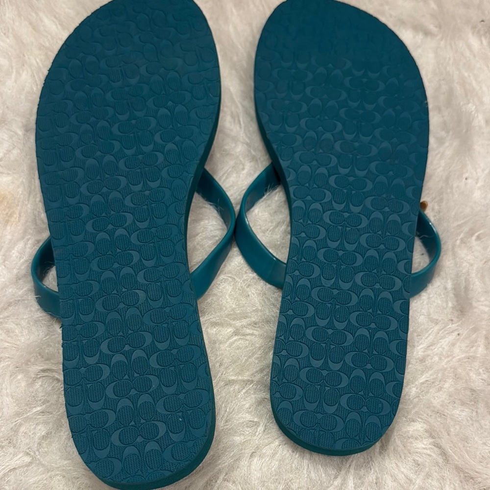 Coach Teal/Green Flip Flops with Starfish Accents size 10 pre-owned. - Picture 4 of 5